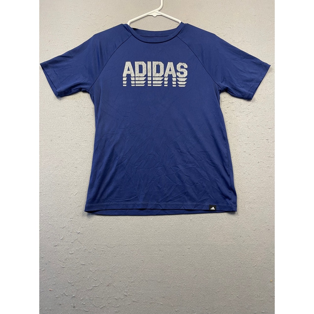 Adidas T-Shirt Polyester Blue Graphic Logo Youth Large Boys